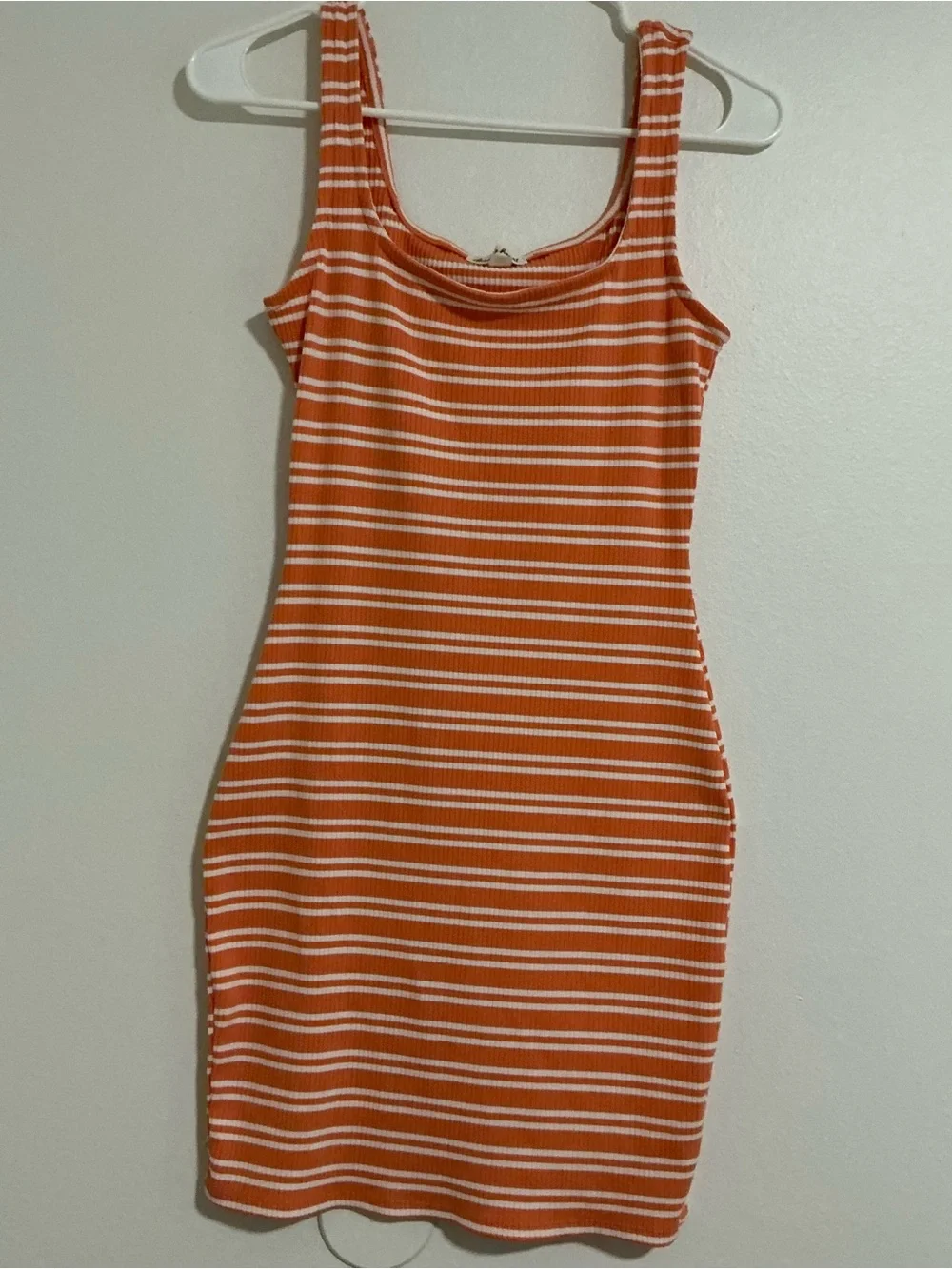 Derek Heart Striped Ribbed Bodycon Tank Dress Orange White Casual Mini Size S